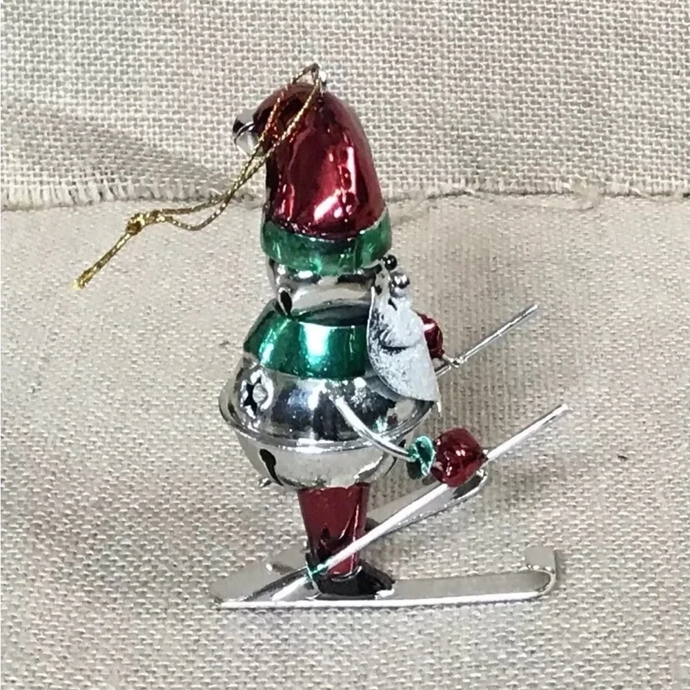 Skiing Santa Claus Metal Ornament Christmas Holiday Steampunk Whimsical Funny